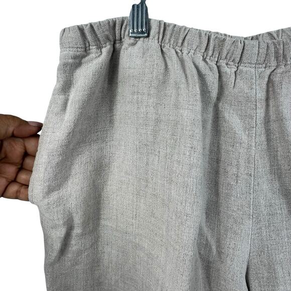 J Jill Elastic Waist Tan 100% Linen Pants Size SP Small Petite Wide Leg - Picture 4 of 11